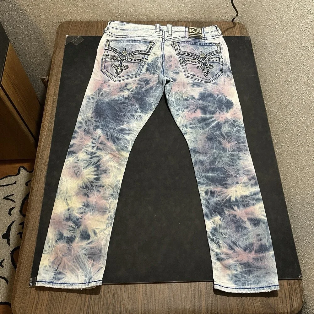 Rock Revival Jeans 38x32 Jersey Shore Tye Die Studded Hippie Biker Chopper Y2K